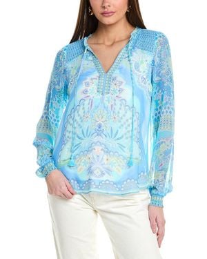 Hale Bob Lucia Silk-Blend Top - Blue