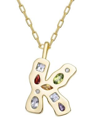 Genevive Jewelry 14K Plated Cz Alphabetical Necklace - Metallic