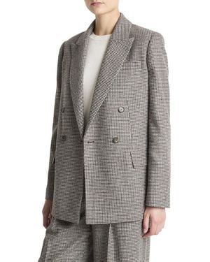 Vince Houndstooth Double Breasted Wool-Blend Blazer - Gray