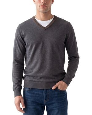 RAFFI Jersey Silk & Linen-Blend V-Neck Jumper - Blue