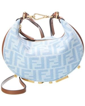 Fendi Graphy Mini Ff Denim Hobo Bag - Blue
