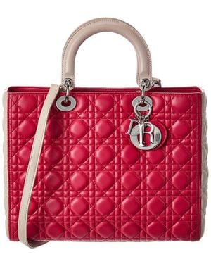 Dior Pink Lambskin Leather Cannage Large Lady (authentic Pre-loved) - Red