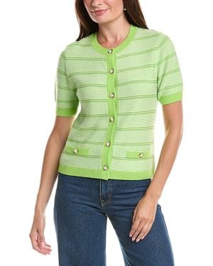 St. John Striped Wool-Blend Cardigan - Green