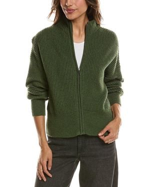 Forte Rib Zip Mock Neck 100% Cashmere Cardigan - Green