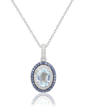 Suzy Levian Silver 0.02 Ct. Tw. Diamond & Gemstone Pendant - Blue