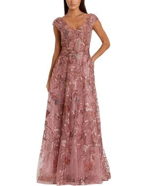 Mac Duggal Embroidered Illusion Cap Sleeve A-line Gown