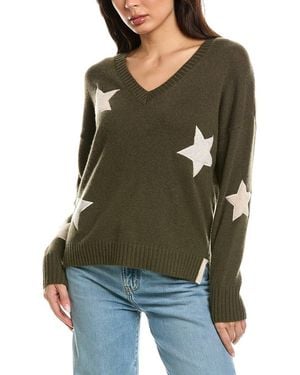 Brodie Cashmere Perrie Patch Star V-Neck Cashmere Jumper - Green