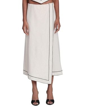 Avec Les Filles Asymmetrical Faux Wrap Linen-Blend Midi Skirt - White