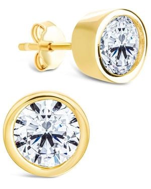 Sterling Forever 14k Over Silver Cz Round Cut Bezel Set Stud Earrings - Metallic