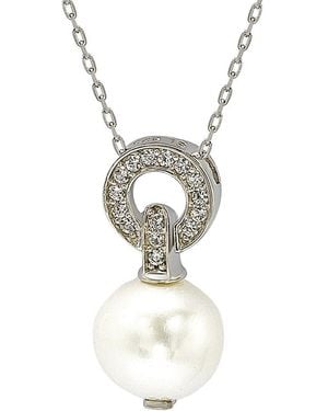 Suzy Levian Silver 0.15 Ct. Tw. Sapphire & 10mm Pearl Necklace - White
