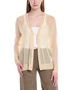 Lafayette 148 New York V-neck Button Front Wool-blend Cardigan - Natural