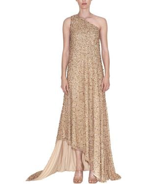 Reem Acra One-Shoulder Beaded Gown - Natural
