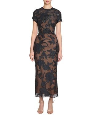 Marchesa Guipure Sheath Maxi Dress - Black