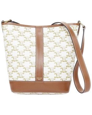 Celine Triomphe Canvas & Calfskin 2021 Small Bucket Bag T (Authentic Pre-Loved) - White