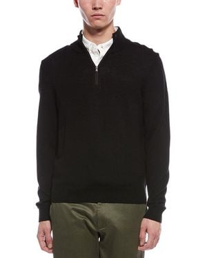 Bruno Magli Plaited 1/4-Zip Merino Wool Mock Neck Jumper - Black