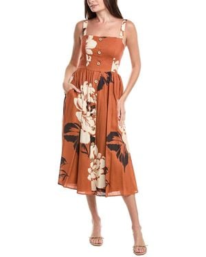 Hutch Peterson Linen-Blend Midi Dress - Orange
