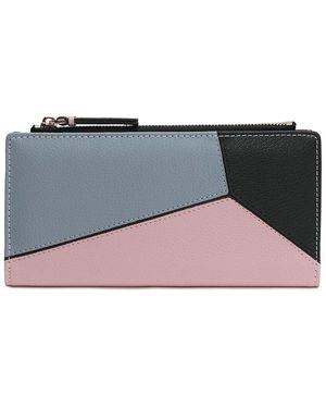 Tiffany & Fred Paris Color-Patch Long Leather Wallet - Gray