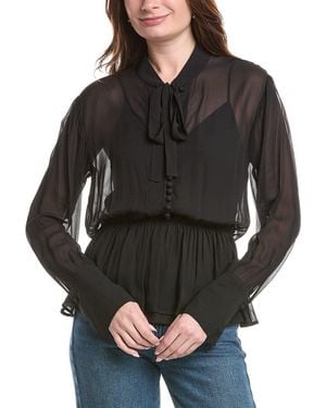 Rebecca Taylor Covered Button Tie-Front Blouse - Black
