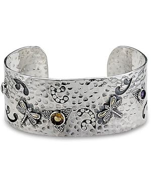 Samuel B. 18k Over Silver 3.10 Ct. Tw. Gemstone Hammered Dragonfly Bangle Bracelet - Grey