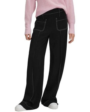 Reiss Kylie Contrast Stitch Detail Wide Leg Trouser - Black