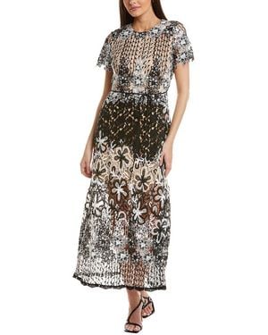 ML Monique Lhuillier Mixed Lace Midi Cocktail Dress - White