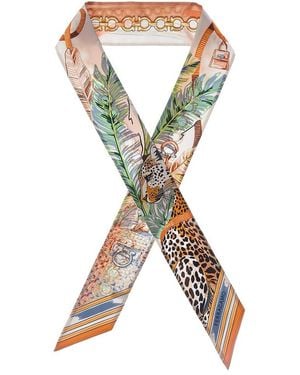 Ferragamo Felini Print Silk Scarf - Metallic
