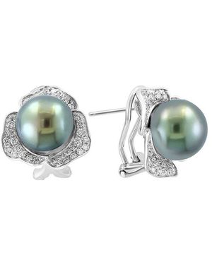 Effy Fine Jewelry 14K 0.58 Ct. Tw. Diamond & 10Mm Pearl Earrings - Green