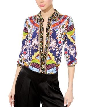Alice + Olivia Alice + Olivia Willa Placket Silk Top - Blue