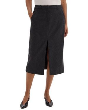 Theory Midi Wool-Blend Trouser Skirt - Black