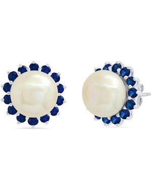 MaxColor 1.40 Ct. Tw. Lab-Grown Sapphire & 9Mmpearl Earrings - Blue