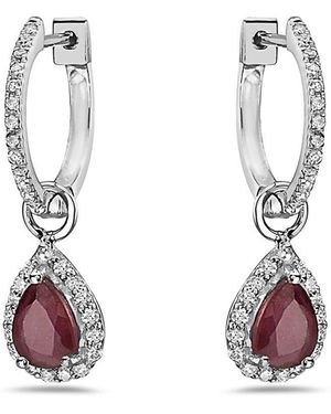 Forever Creations USA Inc. Signature Collection 14K 1.70 Ct. Tw. Diamond & Ruby Mini Huggie Hoops - Multicolour