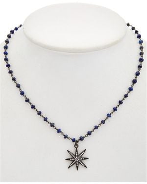 Rachel Reinhardt Jewelry Plated Silver Blue Lapis & Cz Necklace - White