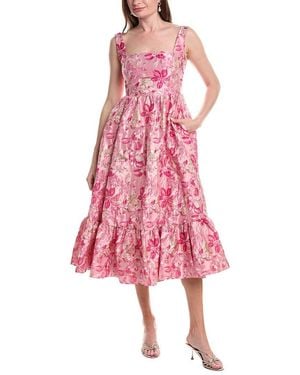 Adrianna Papell Jacquard Flounce Midi Dress - Pink