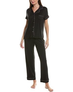 THREAD & STITCH 2pc Notch Collar Top & Pant Pj Set - Black