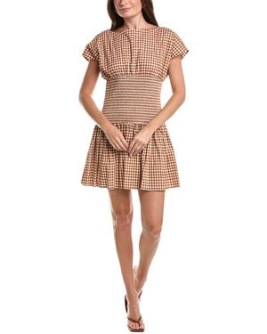 Avec Les Filles Boat Neck Drop Waist Mini Dress - Natural