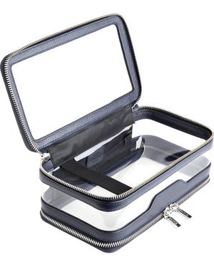 ROYCE New York New York Leather Cosmetic Bag With Clear Panel - Blue