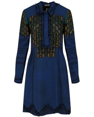 Bottega Veneta Collared Pattern Wool Dress - Blue