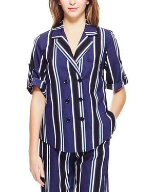 PEARL BY LELA ROSE Striped Camp Shirt - Blue