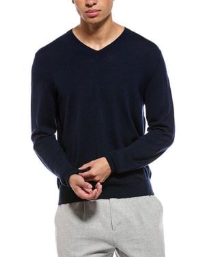 Bruno Magli Merino Wool-Blend V-Neck Jumper - Blue