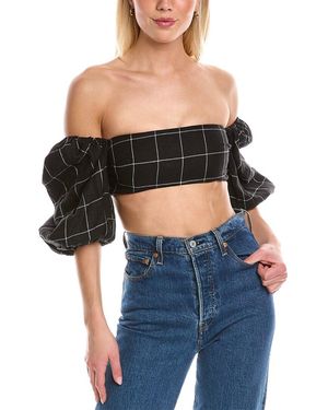 RUMER Quinn Linen Crop Top - Black