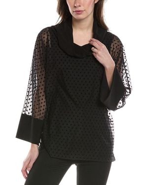 Joseph Ribkoff Flocked Dot Mesh Top - Black