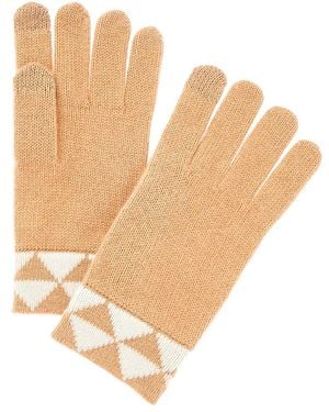 Phenix Triangle Jacquard Cuff Touch Tech Cashmere Gloves - Natural