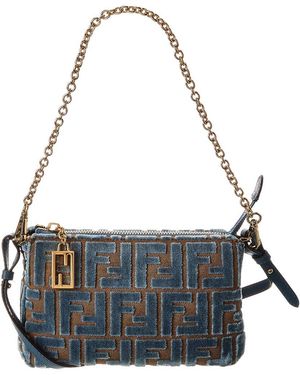 Fendi Baguette Ff Jacquard Velvet Pouch - Blue