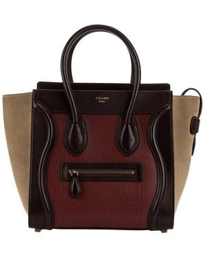 Celine Brown & Dark Red Grained Leather Luggage Handbag (authentic Pre-loved)