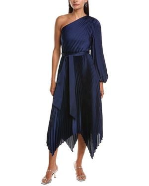 MILLY Essi Solid Pleated One-Shoulder Maxi Dress - Blue