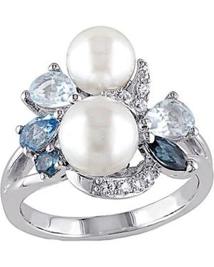 Pearls 1.75 Ct. Tw. Gemstone & 6.5-8Mm Freshwater Pearl Ring - White