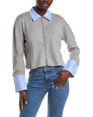NAADAM Mixed Media Button Down Cashmere-Blend Shirt - Grey