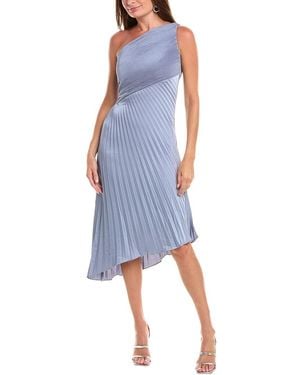 Rene Ruiz One-Shoulder Sunburst Pleated Cocktail Dress - Blue