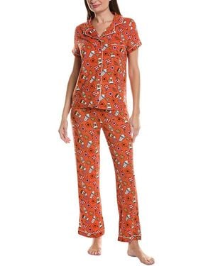 SWEET WHISPERS 2Pc Notch Collar Top & Pant Pj Set - Red
