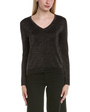 Sofiacashmere Lurex V-Neck Wool & Cashmere-Blend Sweater - Black